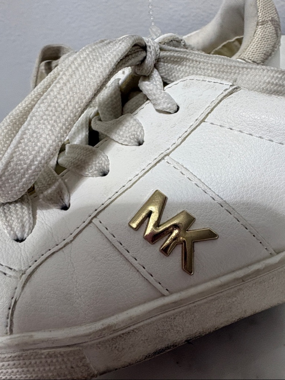 Michael Kors White & Taupe Kids Sneakers with Gold MK Accent - Picture 8 of 10